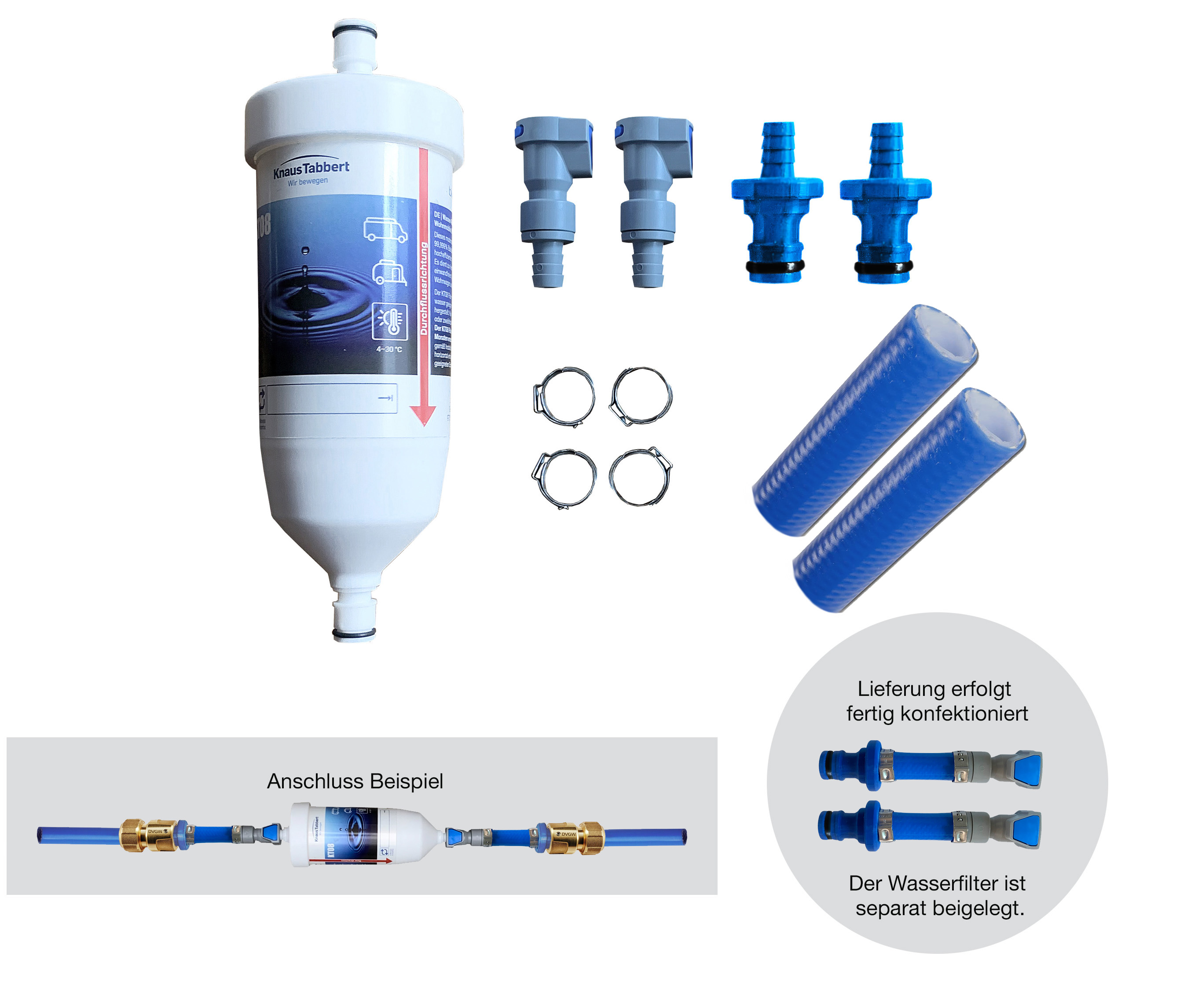 Befüll-Filter (Vorfilter) Anschluss Set & bluuwater Wasserfilter KT08